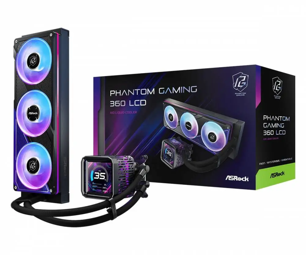 Водно охлаждане Asrock Phantom Gaming 360 LCD, 360mm, ARGB, LCD Display, AIO Cooler