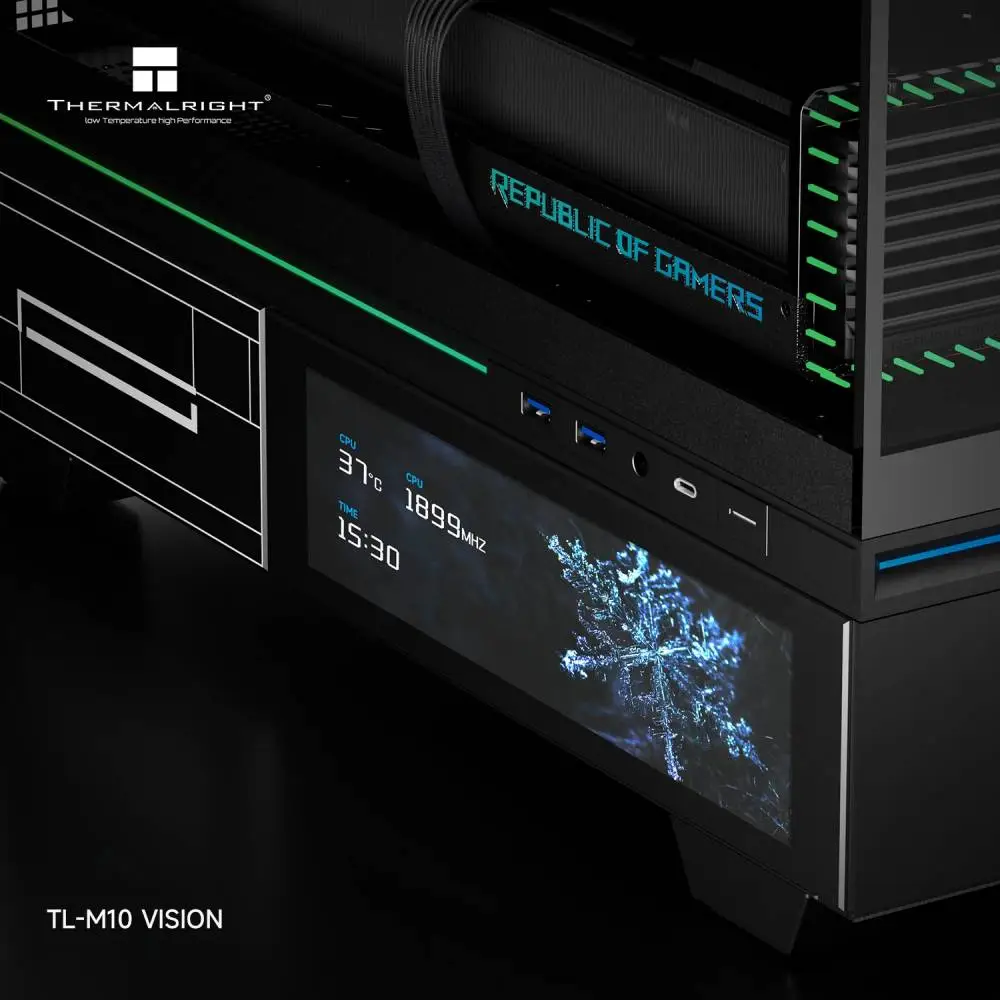 Thermalright кутия Case mATX - TL-M10 Vision Black - 4 x 120 mm ARGB included, 9.16 inch LCD Display, USB-C
