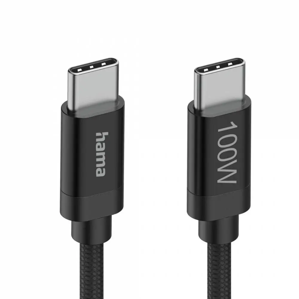 Hama Кабел за зареждане, "Fabric", USB-C - USB-C, 100 W, 1.5 m, Nylon, black
