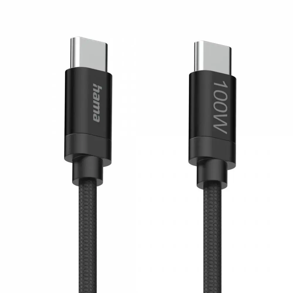 Hama Кабел за зареждане, "Fabric", USB-C - USB-C, 100 W, 1.5 m, Nylon, black