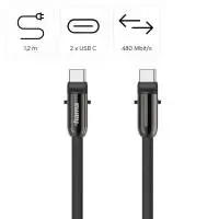 Hama Кабел за зареждане, USB-C, 2 в 1 с връзка за телефон, 1.2 m, черен