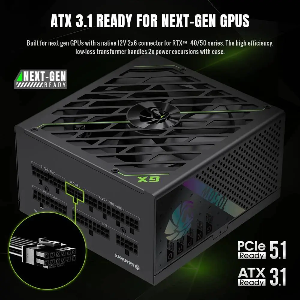 Захранване Gamemax GX PRO 1050G PSU ATX 3.1 1050W Plus Gold, Full Modular
