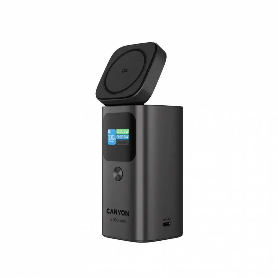 Външна батерия CANYON Qi2 magnetic power bank OnPower 150 15000mAh Aluminium Dark grey
