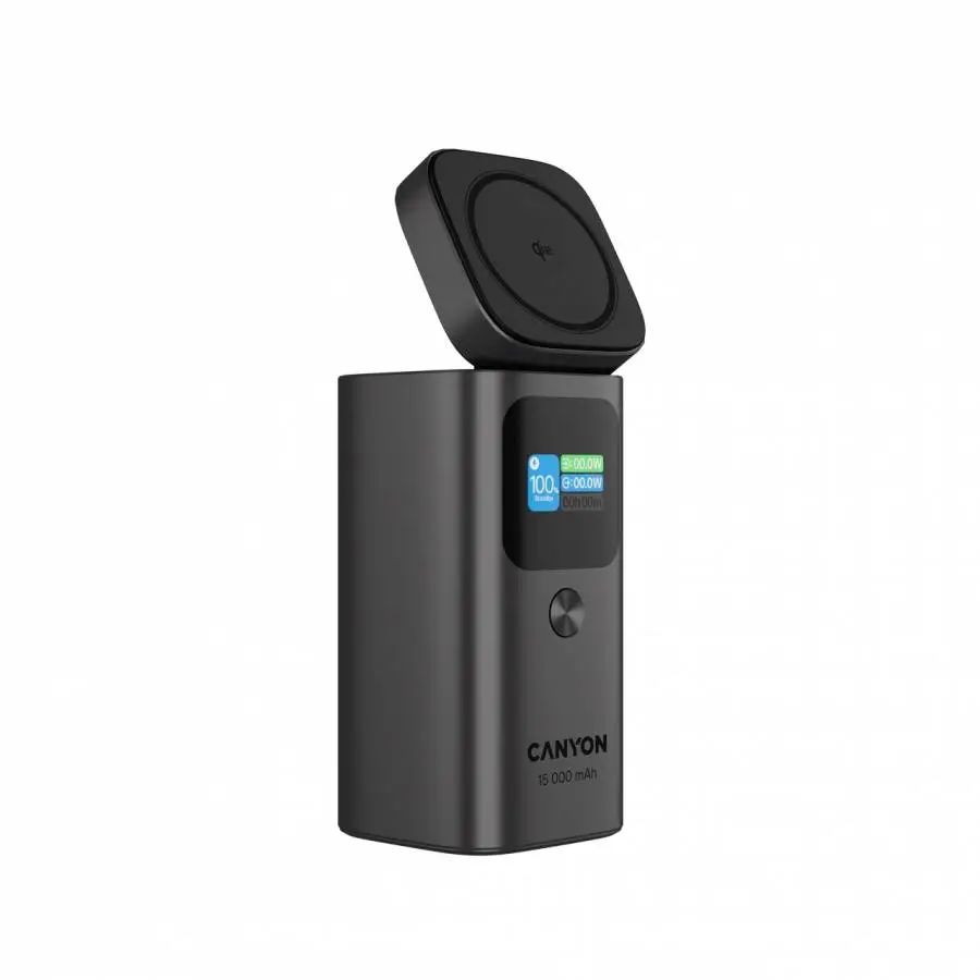 Външна батерия CANYON Qi2 magnetic power bank OnPower 150 15000mAh Aluminium Dark grey