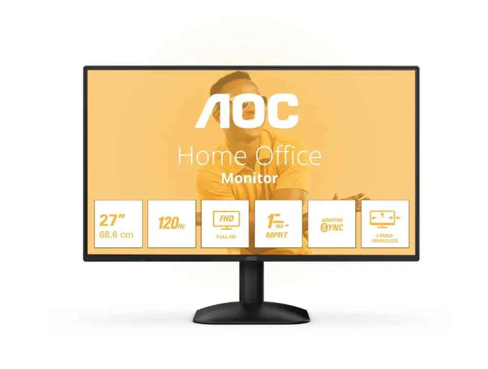 Монитор AOC 27B31H, 27" IPS WLED, 1920x1080, 120Hz, 4ms GtG, Adaptive Sync, FlickerFree, Anti Blue Light, Tilt, D-SUB, HDMI