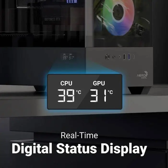 AeroCool кутия Case ATX - P500D Digi-G-BK-v1 - Digital Display, USB-C, 3 x 120 mm A-RGB