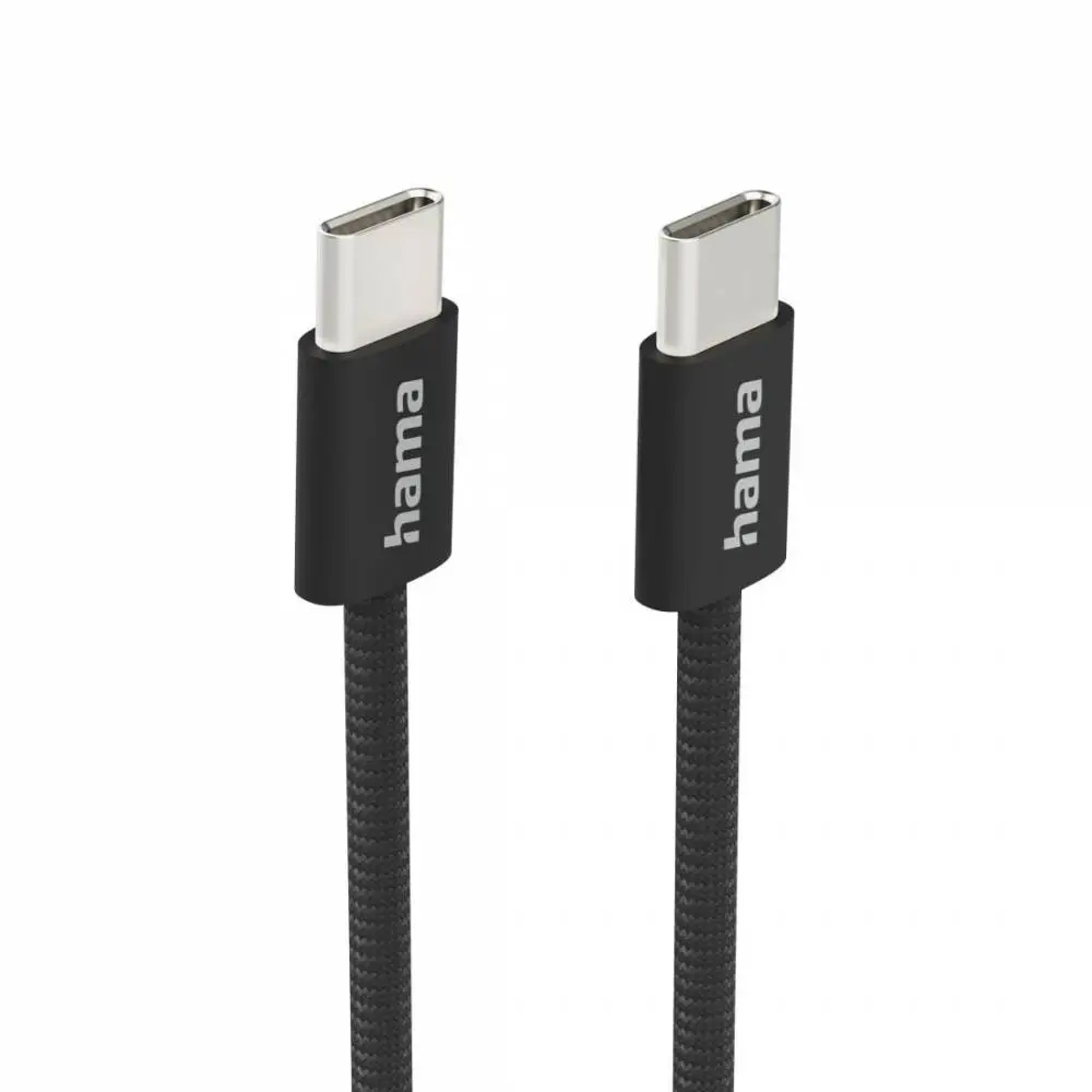HAMA Кабел за зареждане "Fabric", USB-C - USB-C, 1 m, Nylon, черен