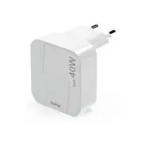 HAMA Бързо мини зарядно GaN, 2 x USB-C, PD, 40 W, сгъващ се адаптер, бял