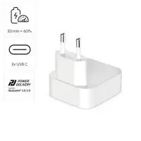 HAMA Бързо мини зарядно GaN, 2 x USB-C, PD, 40 W, сгъващ се адаптер, бял