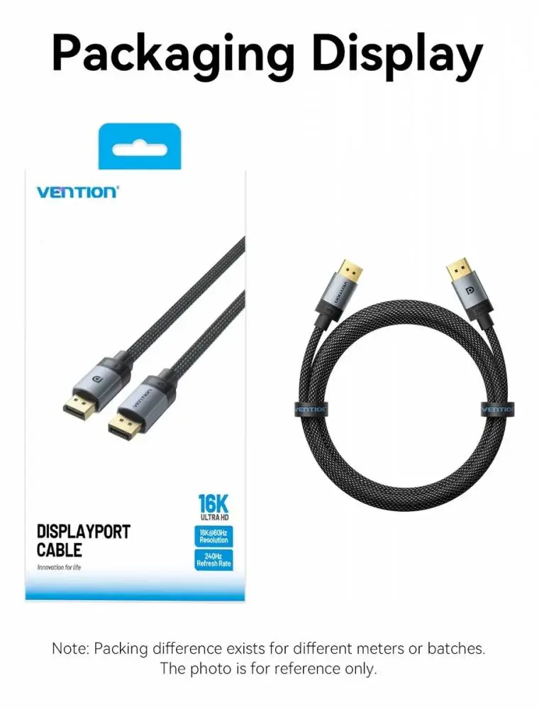 Vention Кабел Cable - Display Port v2.1 DP M / M Black 16K@60Hz, 2M - HGBHH