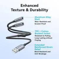 Vention външна звукова карта USB Sound card 2-Port 0.25M Gray - CVHHC