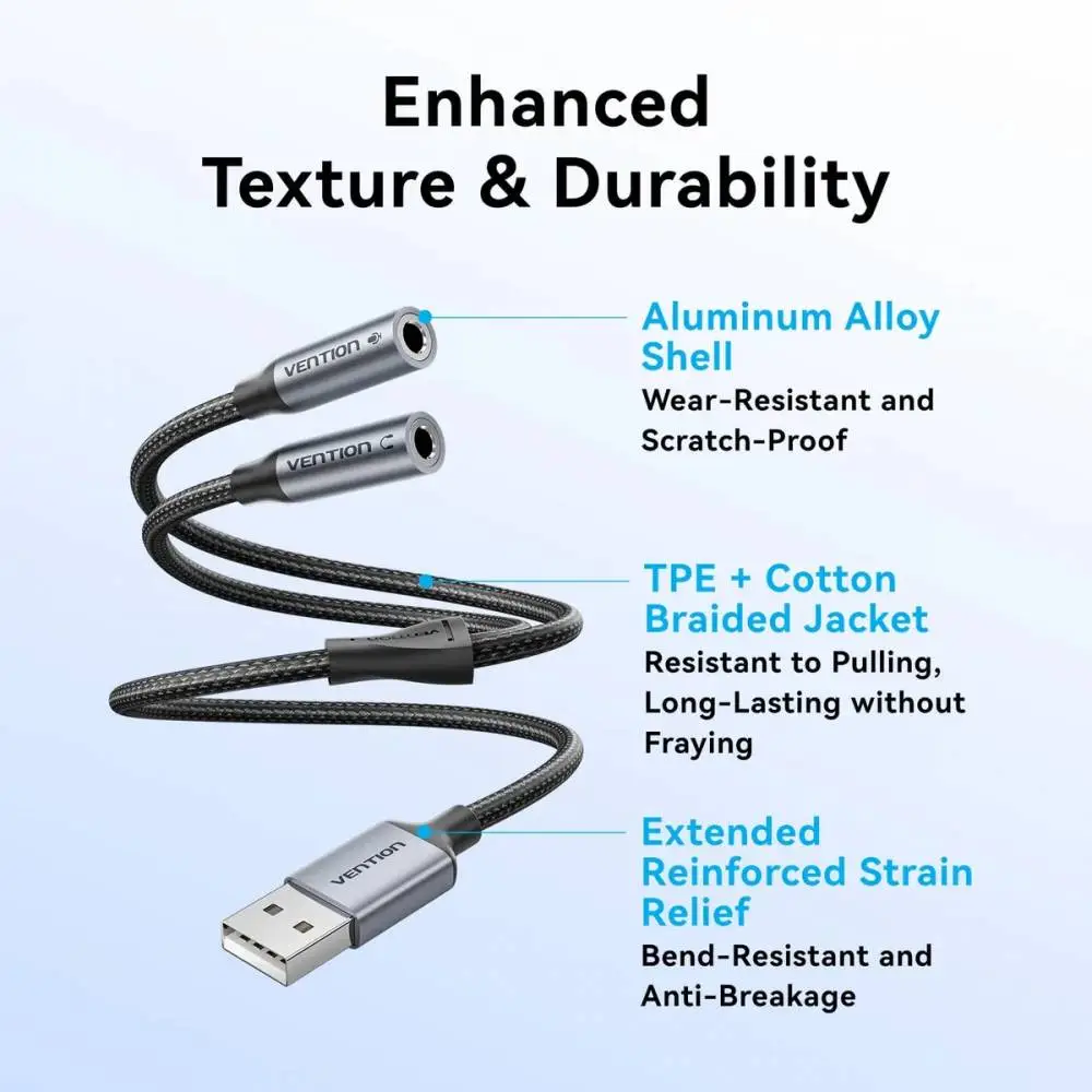 Vention външна звукова карта USB Sound card 2-Port 0.25M Gray - CVHHC