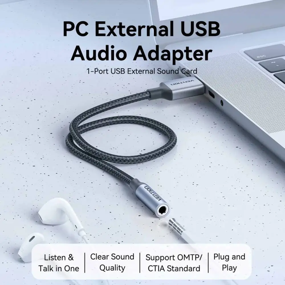 Vention външна звукова карта USB Sound card 1-Port 0.25M Gray - CVFHC