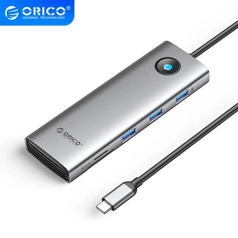 Orico докинг станция Docking Station Type-C - PW11-9P-GY-EP - HDMI x 1, VGA x 1,  USB3.0 x 3, USB-C PD100W x 1, LAN x 1 (1Gbps), SD/TF