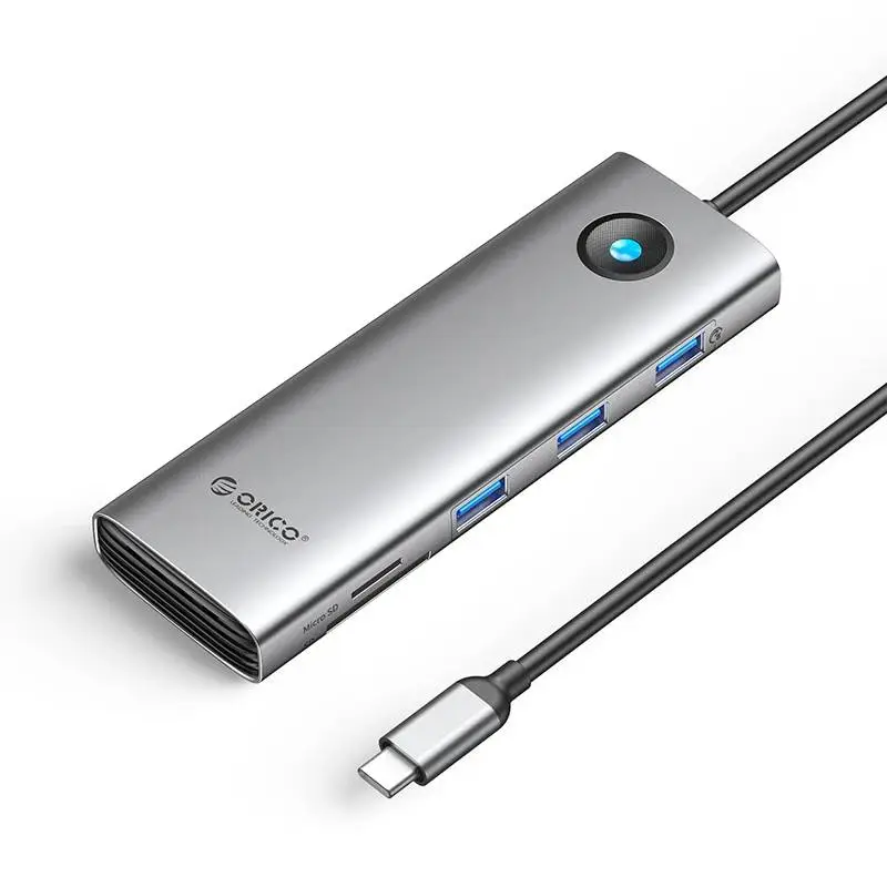 Orico докинг станция Docking Station Type-C - PW11-9P-GY-EP - HDMI x 1, VGA x 1,  USB3.0 x 3, USB-C PD100W x 1, LAN x 1 (1Gbps), SD/TF