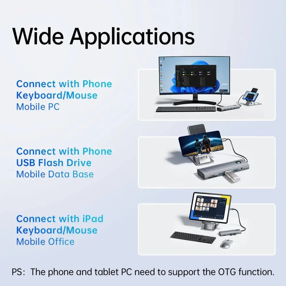 Orico докинг станция Docking Station Type-C - PW11-9P-GY-EP - HDMI x 1, VGA x 1,  USB3.0 x 3, USB-C PD100W x 1, LAN x 1 (1Gbps), SD/TF