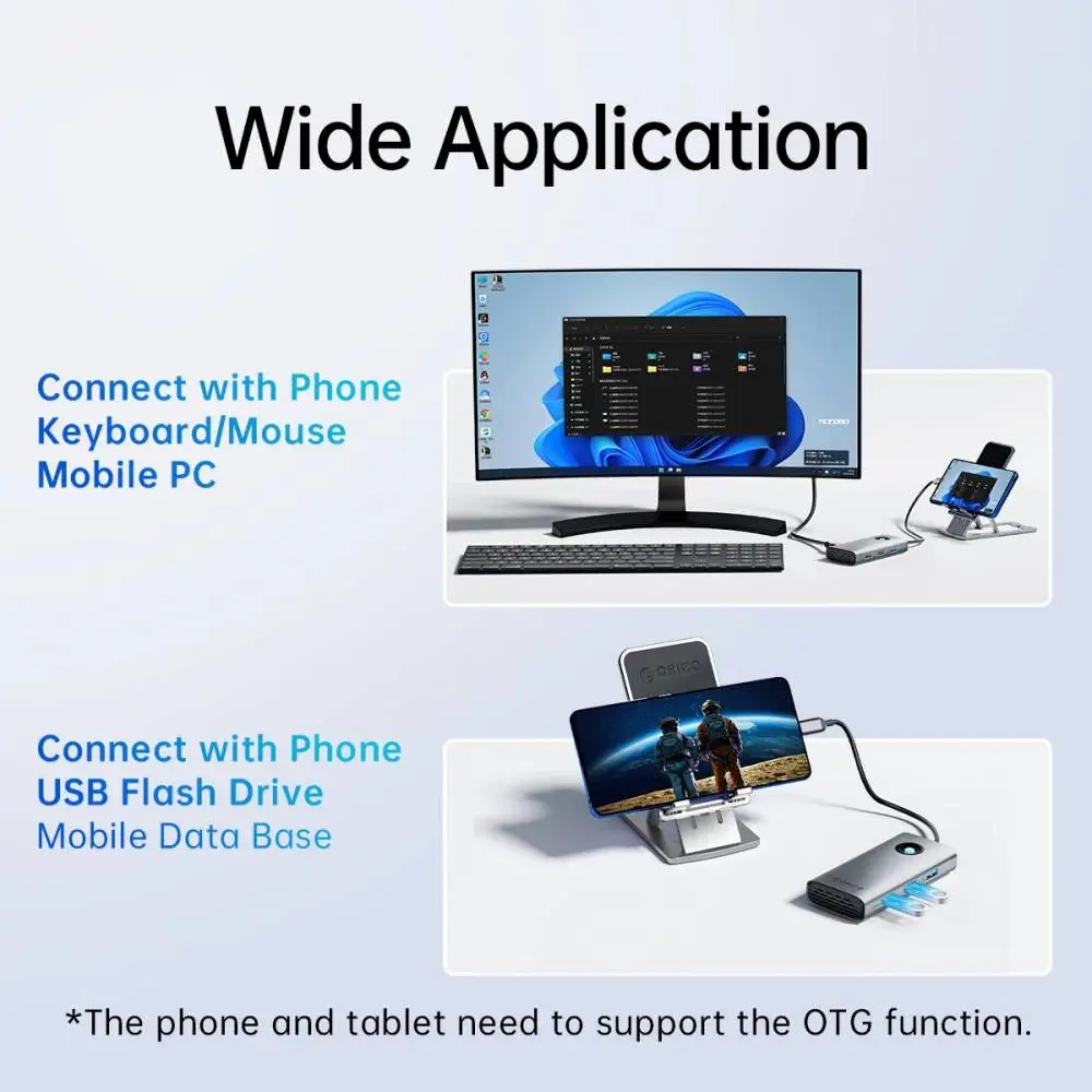 Orico докинг станция Docking Station Type-C - PW11-6PCR-GY-EP - HDMI x 1, USB-C x 1, USB3.0 x 2, USB-C PD100W x 1, LAN x 1 (1Gbps)