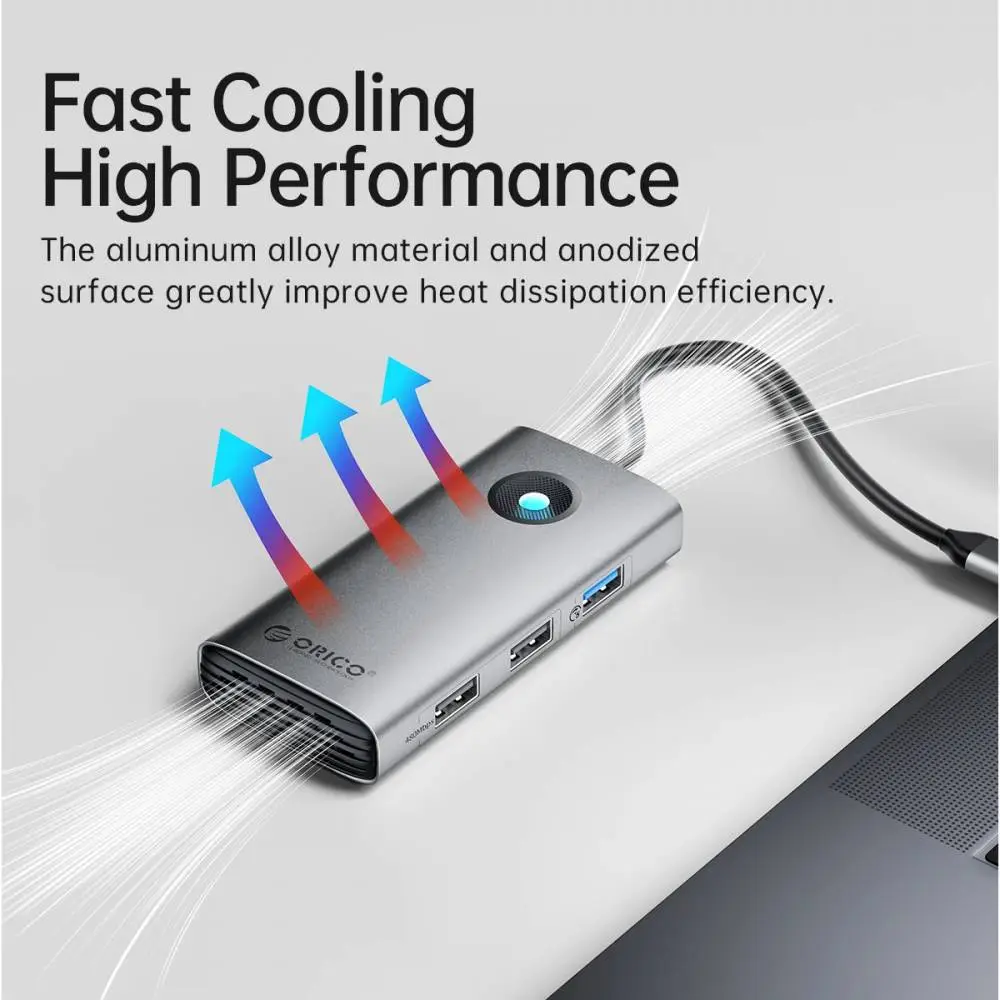 Orico докинг станция Docking Station Type-C - PW11-6PCR-GY-EP - HDMI x 1, USB-C x 1, USB3.0 x 2, USB-C PD100W x 1, LAN x 1 (1Gbps)
