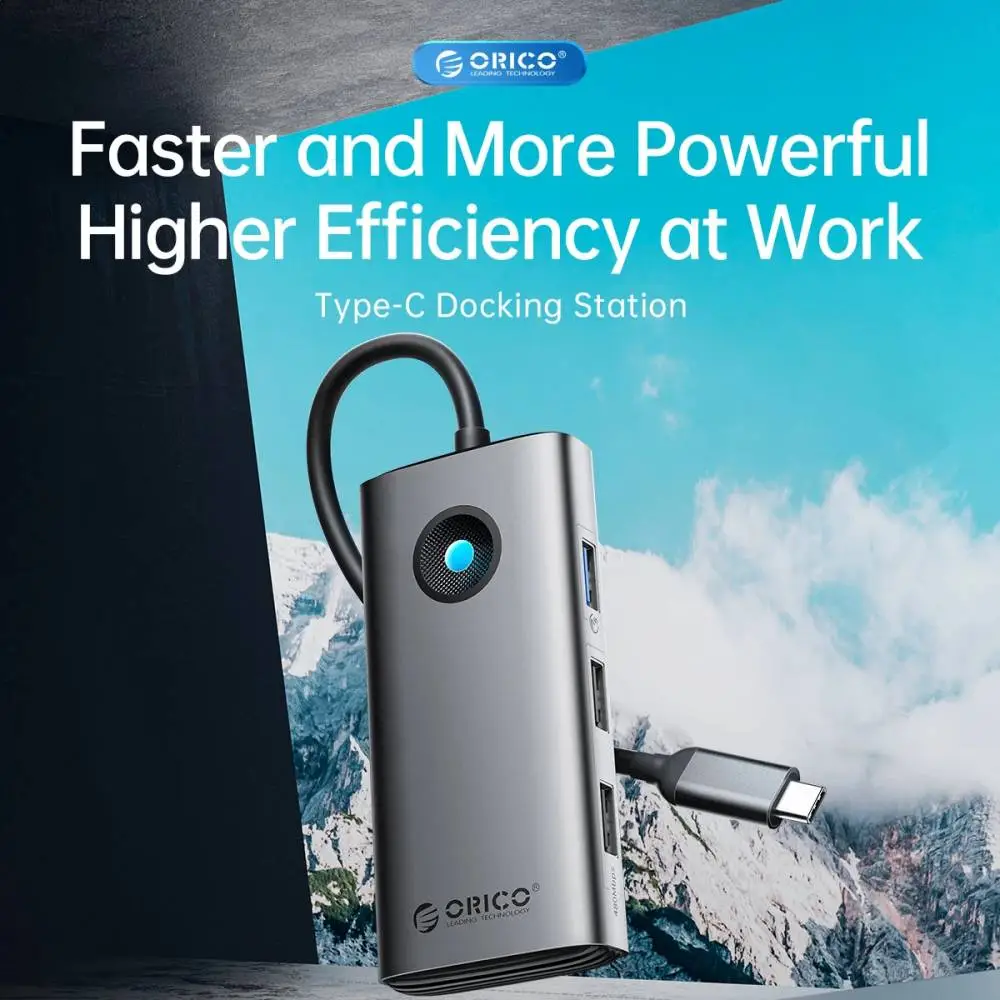 Orico докинг станция Docking Station Type-C - PW11-6PCR-GY-EP - HDMI x 1, USB-C x 1, USB3.0 x 2, USB-C PD100W x 1, LAN x 1 (1Gbps)