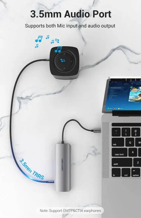 Vention докинг станция Docking Station Type-C - TOLHB - HDMI x 1, USB3.0 x 3, USB-C PD100W x 1, LAN x 1 (1Gbps), SD/TF, Audio