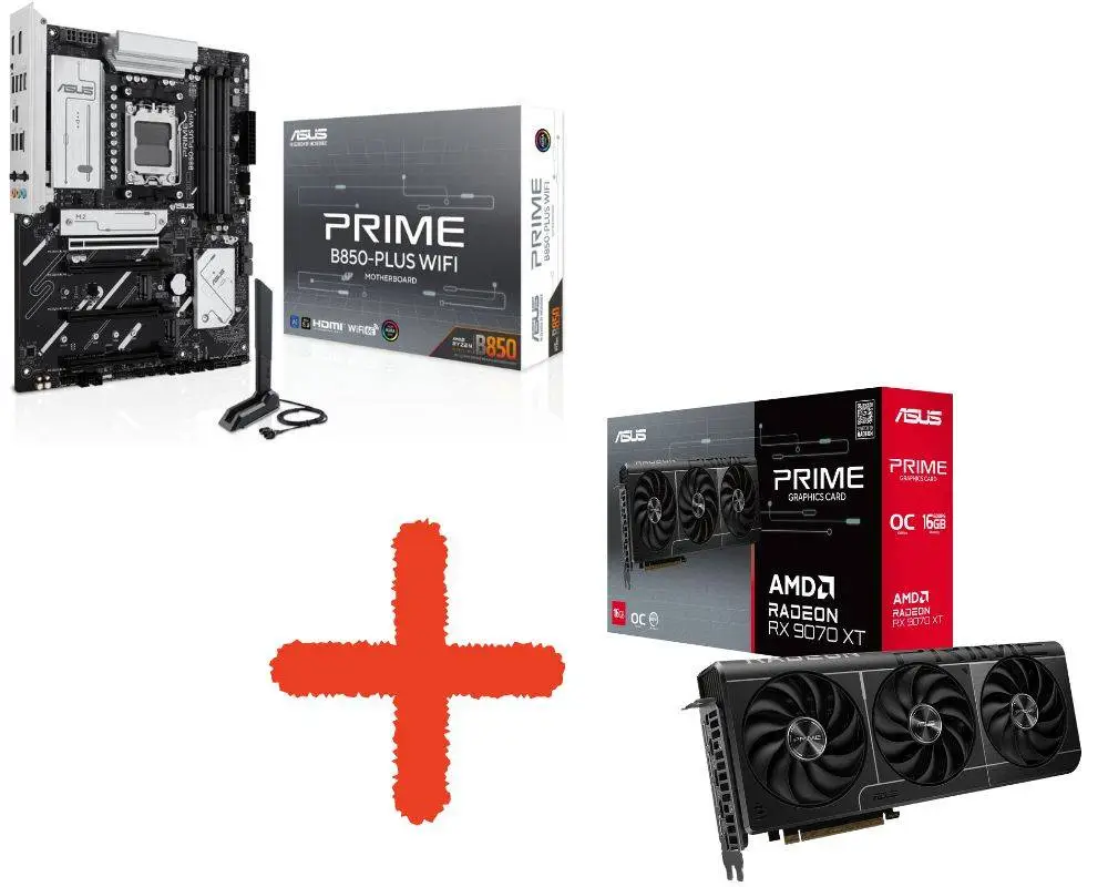 Дънна платка Asus Prime B850 Plus Wi-Fi + Asus Prime RX 9070 XT 16GB GDDR6 OC