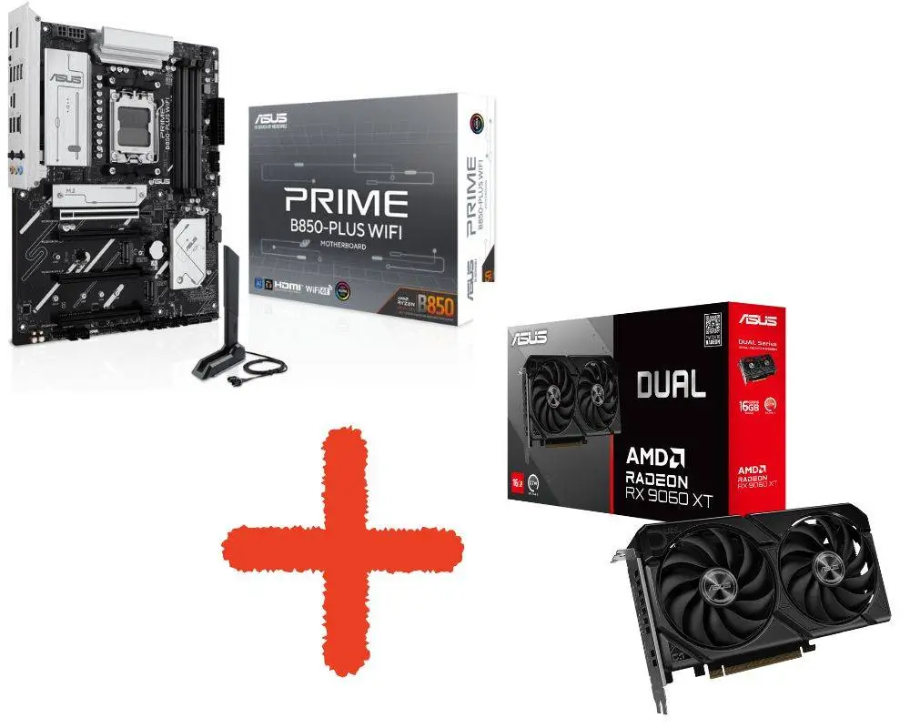 Дънна платка Asus Prime B850 Plus Wi-Fi + Asus Dual RX 9060 XT 16GB GDDR6