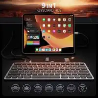 Клавиатура Axagon HMC-KB-CRL USB-C 5Gbps KEYBOARD 9in1 hub - RUS. HDMI, PD and 3 USB-A ports. USB-C cable 60 cm.