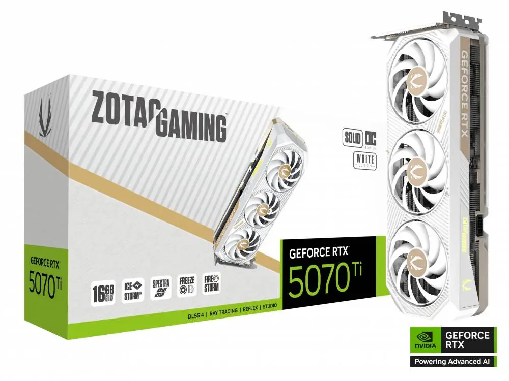 Видео карта ZOTAC GAMING RTX 5070 Ti Solid Core OC White 16GB GDDR7 - ZT-B50710Q2-10P