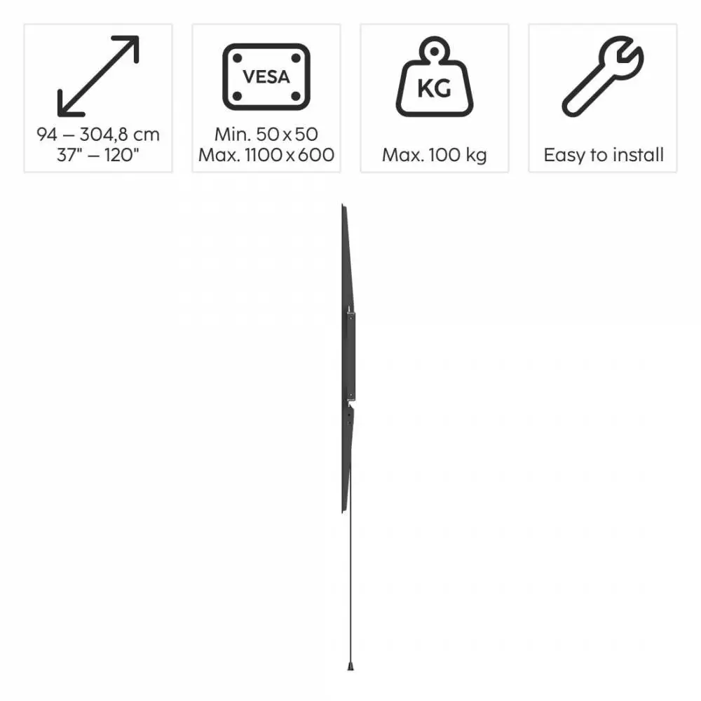 Стенна стойка за TV, 120" (305 см) до 100 кг, разстояние от стената 2,8 см