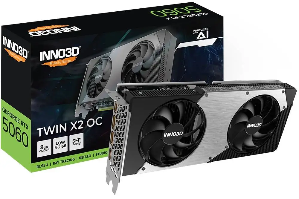 Видео карта Inno3D GeForce RTX 5060 8GB GDDR7 Twin X2 OC - N50602-08D7X-195071N