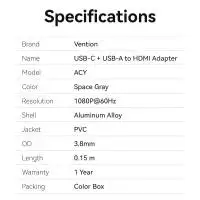 Vention адаптер Adapter USB-C/A to HDMI F - ACYHB