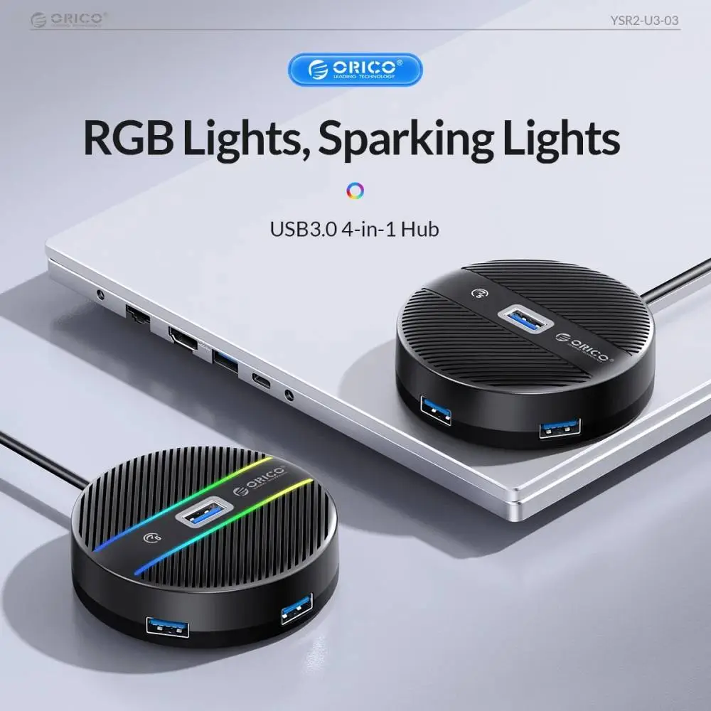 Orico хъб HUB USB3.1 Type-C 4 port - 4 x USB3.0 White, Audio/Mic x 1 - YS4-C3-03-WH-BP