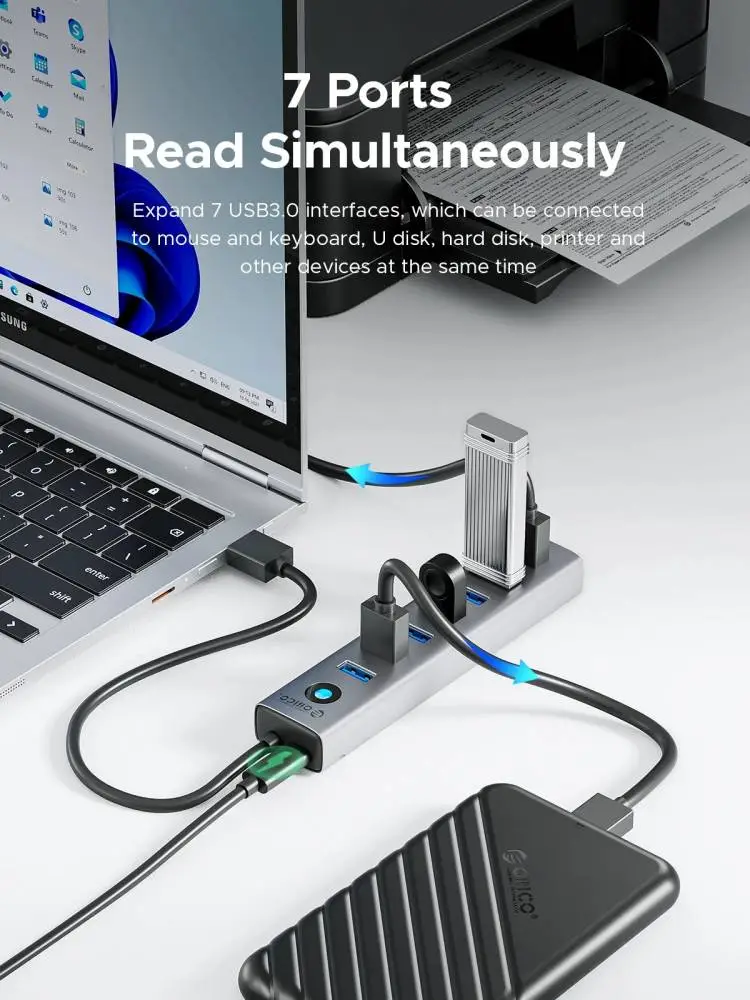 Orico хъб USB3.0 HUB 7 port Black - CL7U-U3-10-GY-BP