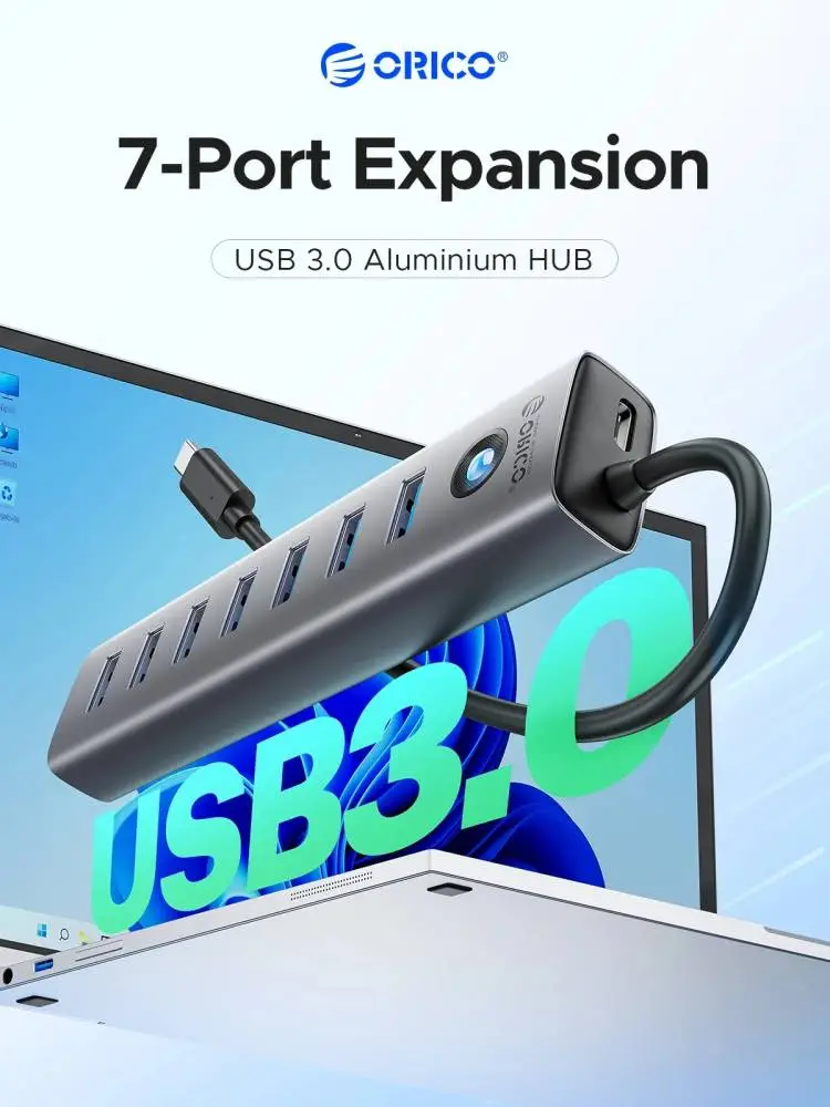 Orico хъб USB3.0 HUB 7 port Black - CL7U-U3-10-GY-BP