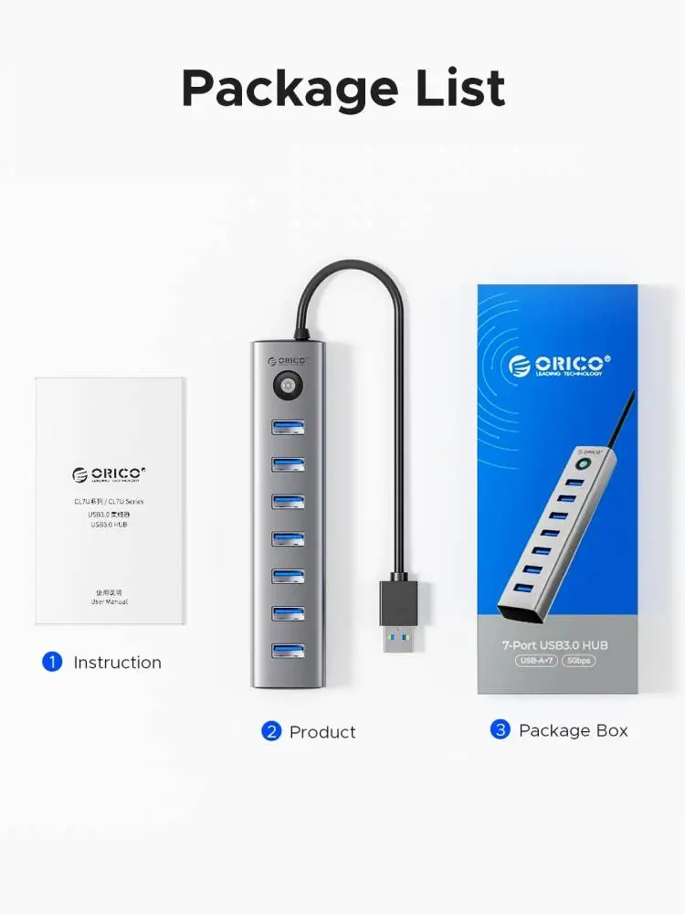 Orico хъб USB3.0 HUB 7 port Black - CL7U-U3-10-GY-BP