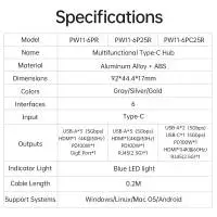 Orico докинг станция Docking Station Type-C - PW11-6P25R-GY-BP - HDMI, USB-A x 3, PD100W x 1, LAN (2.5Gbps)