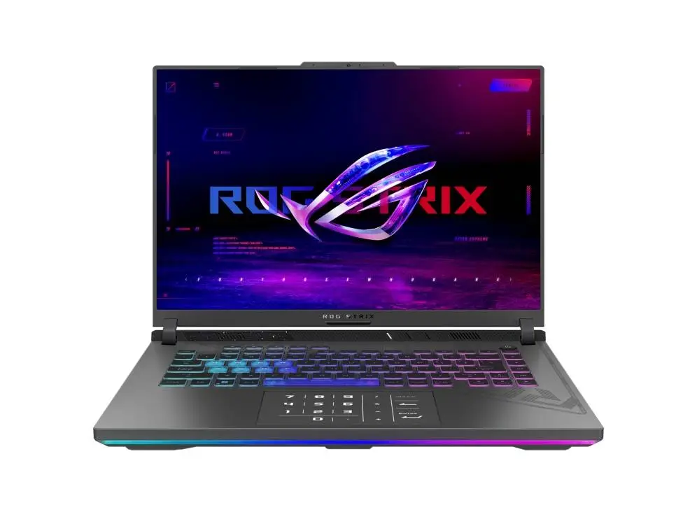 Лаптоп Asus Strix G16 G614PM-RV160,Ryzen 9 8940HX 2.4GHz (80MB Cache, up to 5.3GHz, 16 cores, 32 Threads)16.0  WUXGA 1920X1200 16:10 Bend+300nits Anti-Glare sRGB 100% Wide View,165Hz,DDR5 32GB ( 16GB DDR5-5200 SO-DIMM *2 ) ,1TB G4 , RTX&nbsp;5060&nbsp; 8GB,Wi-Fi 6E No OS