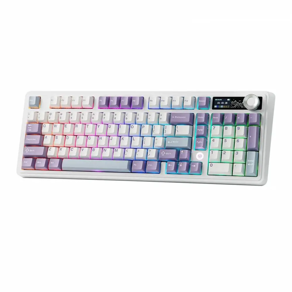 Геймърска механична клавиатура Ajazz Wireless Gaming Mechanical Keyboard AK980 V2 - Maillard Switch [Linear] (English US), Purple, White
