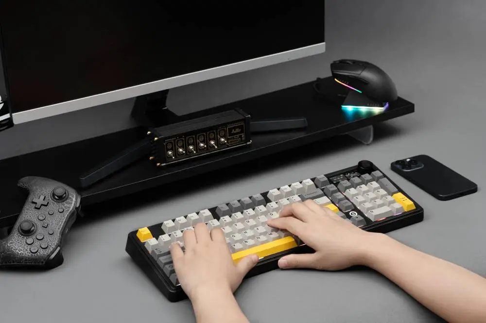 Геймърска механична клавиатура Ajazz Wireless Gaming Mechanical Keyboard AK980 V2 - Gift Switch [Linear] (English US), Purple, White, Blue