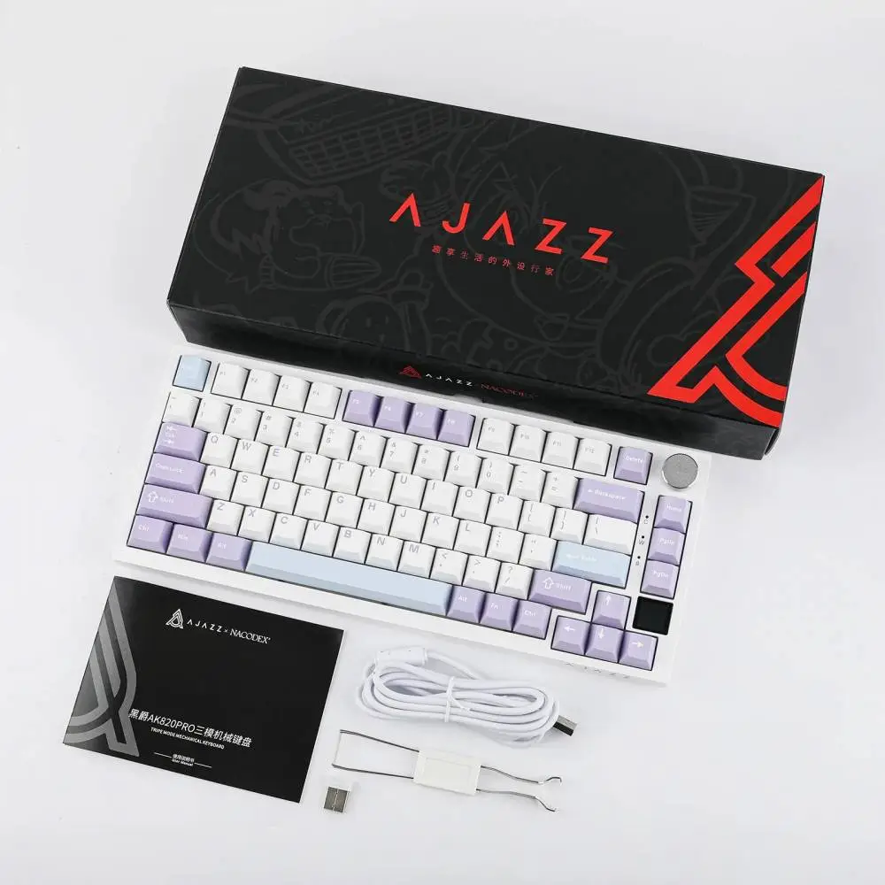 Геймърска механична клавиатура Ajazz Wireless Gaming Mechanical Keyboard AK820 PRO - Gift Switch [Linear] (English US), Purple, White, Blue