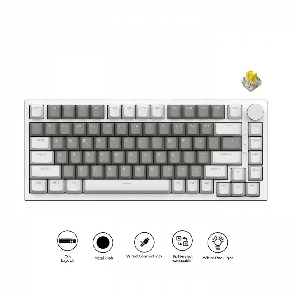 Геймърска механична клавиатура Ajazz Gaming Mechanical Keyboard AK820 - Mille feuille Yellow Switches [Linear] (English US), White Gray, White Light