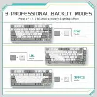 Геймърска механична клавиатура Ajazz Gaming Mechanical Keyboard AK820 - AS Red Switch [Linear] (English US), Gray White, White Light