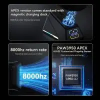 Ajazz професионална геймърска мишка AJ179 APEX - Wireless Gaming Mouse - 8K, Magnetic Charging Dock, Black