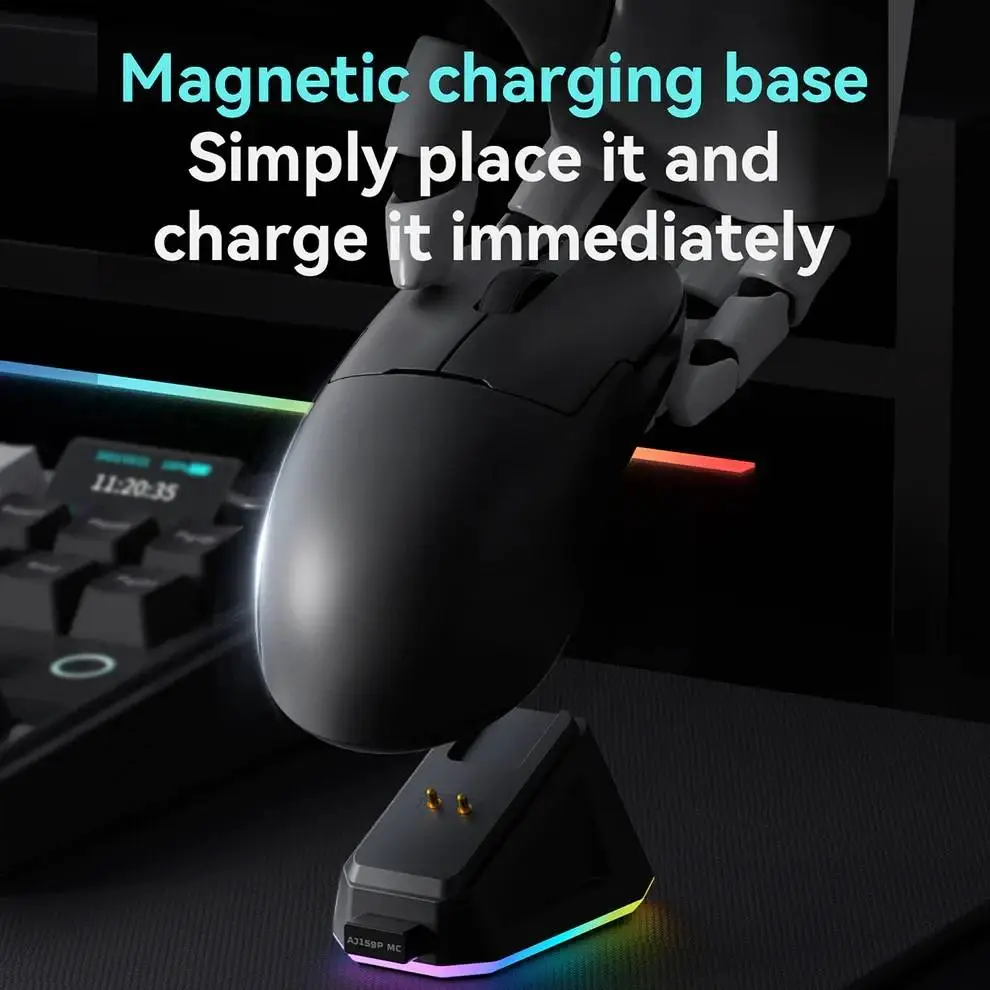 Ajazz професионална геймърска мишка AJ159P MC - Wireless Gaming Mouse - 1K, Magnetic Charging Dock, White
