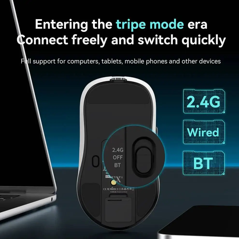 Ajazz професионална геймърска мишка AJ159P MC - Wireless Gaming Mouse - 1K, Magnetic Charging Dock, White