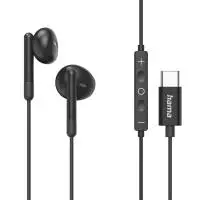HAMA Слушалки "Classy", USB-C, накрайници, микрофон, защита от прегъване на кабела, черни