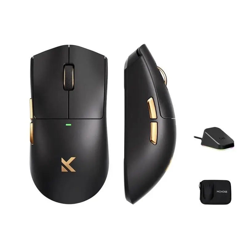 MCHOSE професионална геймърска мишка K7 Ultra Black - Wireless Gaming Mouse - Dual 8K, Omron Mechanical, Magnetic Charging Dock