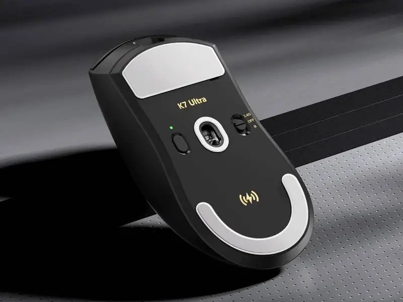 MCHOSE професионална геймърска мишка K7 Ultra Black - Wireless Gaming Mouse - Dual 8K, Omron Mechanical, Magnetic Charging Dock