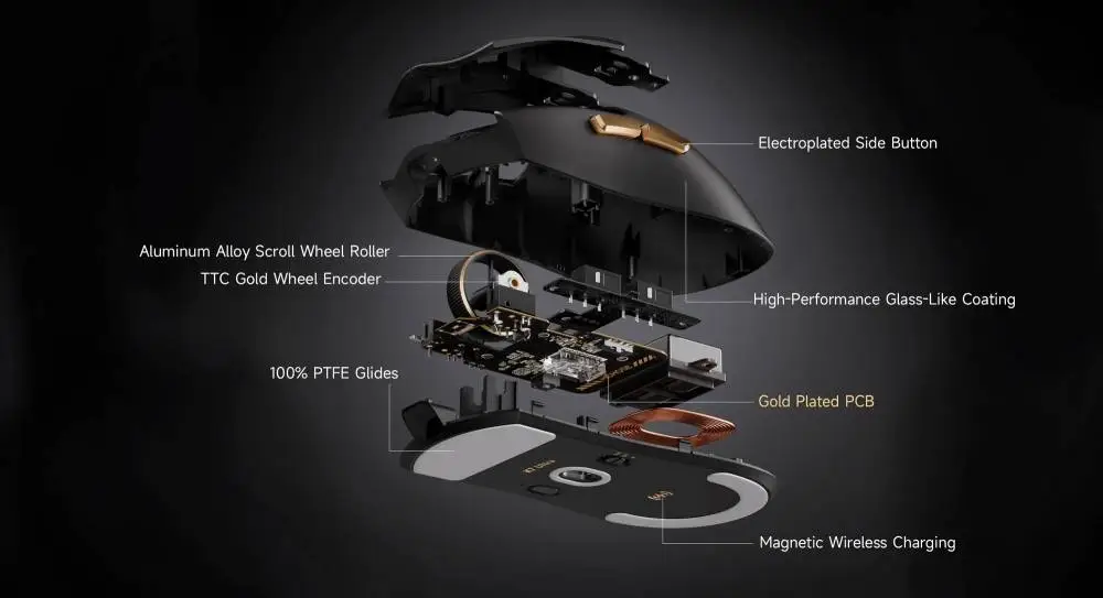 MCHOSE професионална геймърска мишка K7 Ultra Black - Wireless Gaming Mouse - Dual 8K, Omron Mechanical, Magnetic Charging Dock