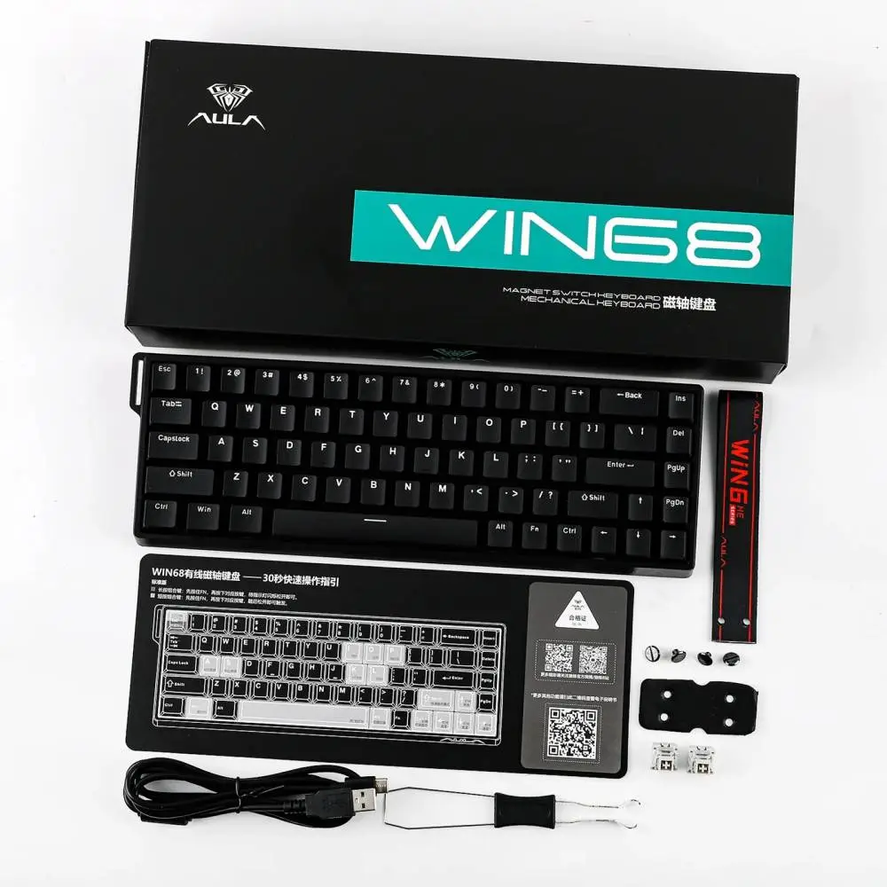 Aula геймърска механична клавиатура Gaming Mechanical Keyboard WIN68 HE 8K  - Greywood Magnetic Switch [Linear] (English US), Black